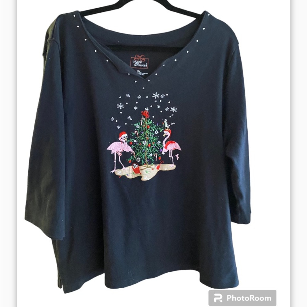 Allyson Whitmore  Christmas top. Size 3X. with rhinestones.